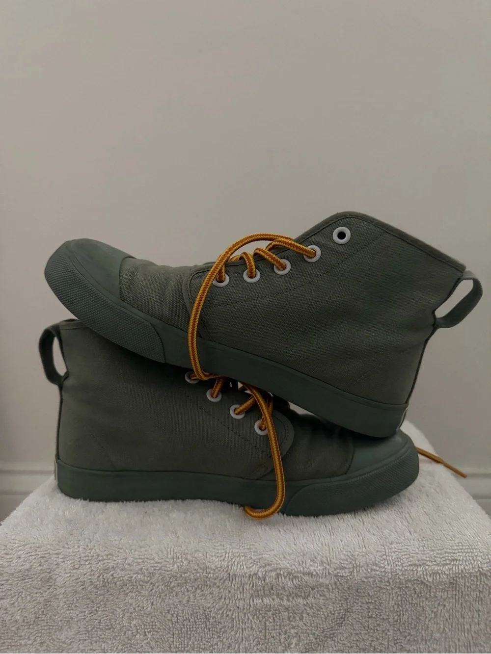 Olive High-Top Canvas Sneakers with Contrast Laces